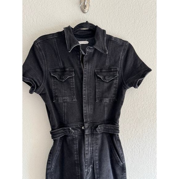 Good American Chic Black Denim Utility Jumpsuit Belted, Curve-Flattering Size 2 - Picture 3 of 9